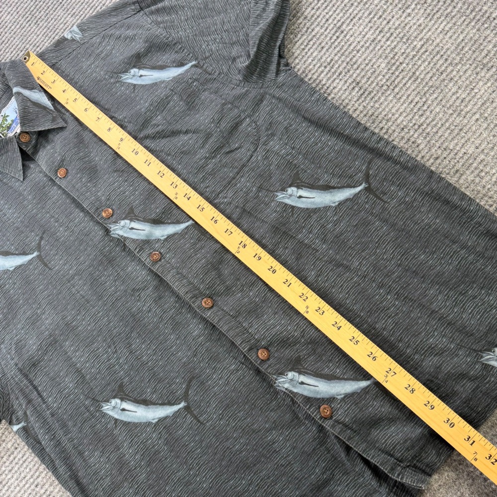 AFTCO Bluewater Mens XL Marlin Fish Print Button Up Shirt Grey Blue Short Sleeve - Picture 9 of 11